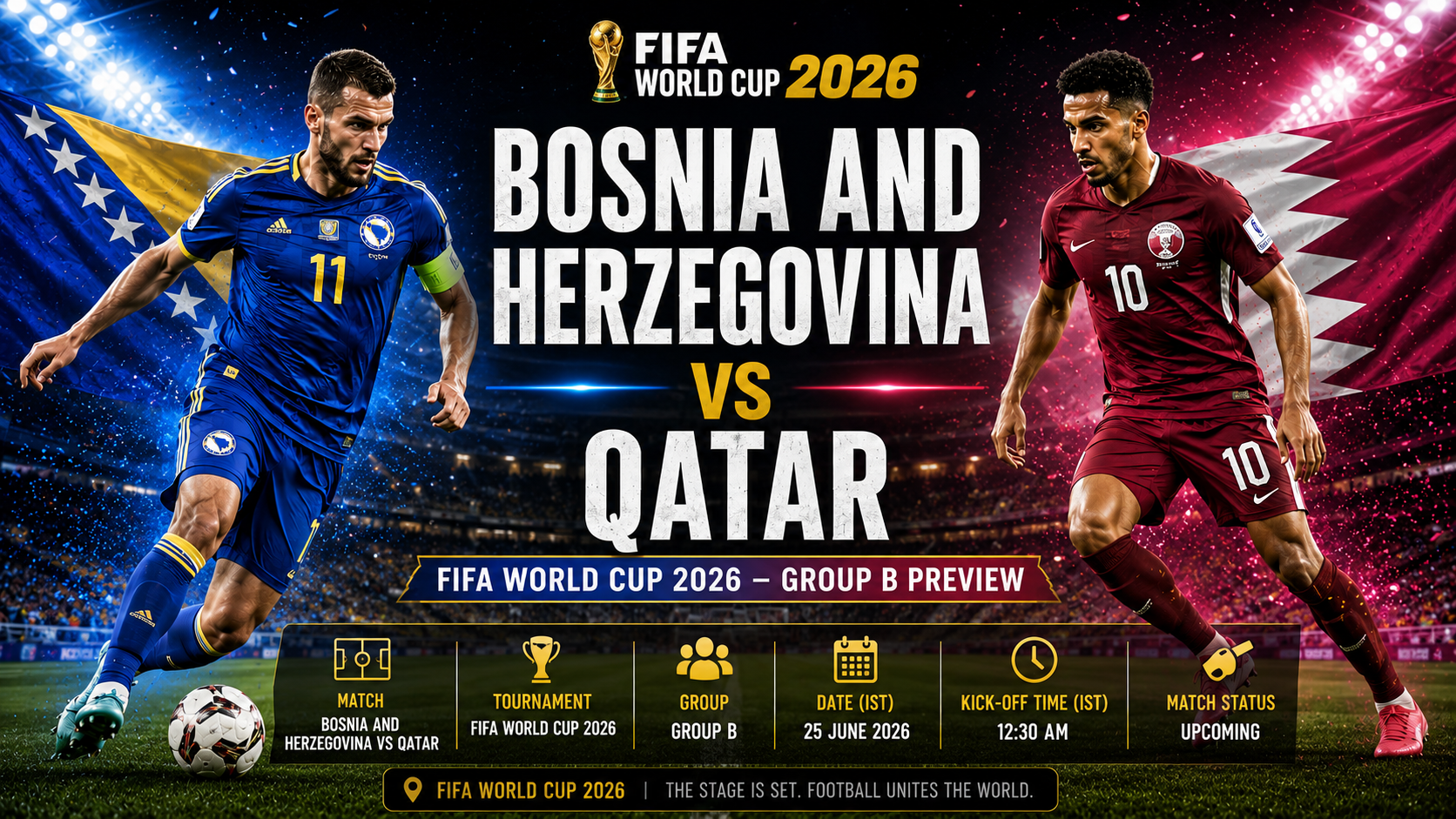 Bosnia and Herzegovina vs Qatar pre-match tactical preview for FIFA World Cup 2026 Group B game.