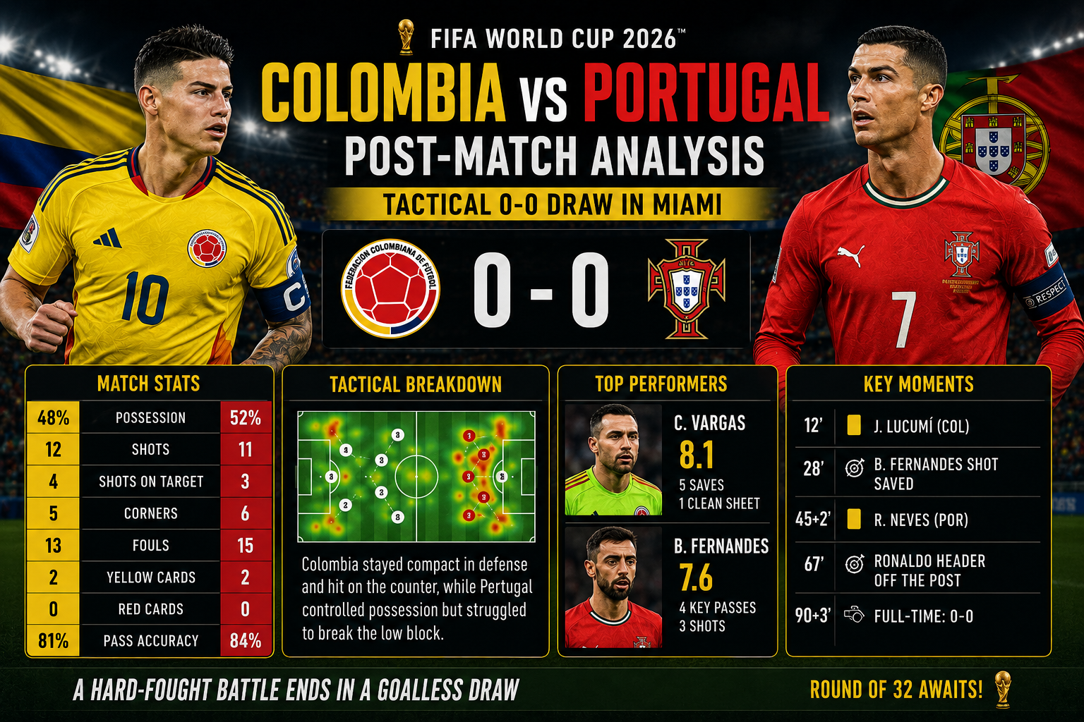 Colombia vs Portugal World Cup 2026 tactical analysis match report.