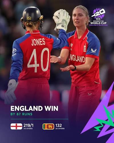 England Women and Sri Lanka Women players in action during Match 1 of the ICC Women's T20 World Cup 2026 in England with floodlights and cheering fans.
