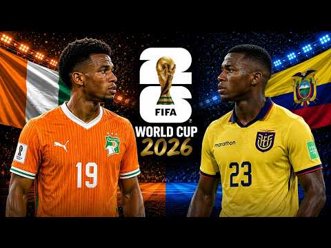 Ivory Coast players celebrating after a late winning goal against Ecuador during a FIFA World Cup 2026 group-stage match in a packed stadium.