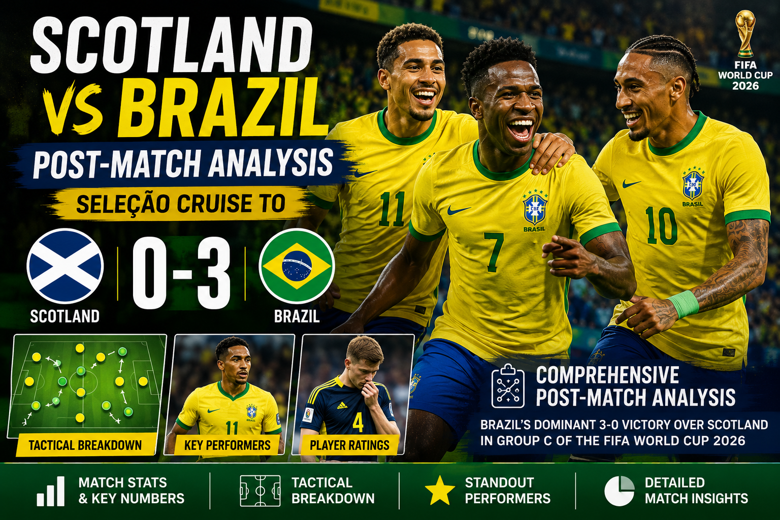 Brazil's forward Vinícius Júnior celebrating a goal during the Group C match against Scotland.