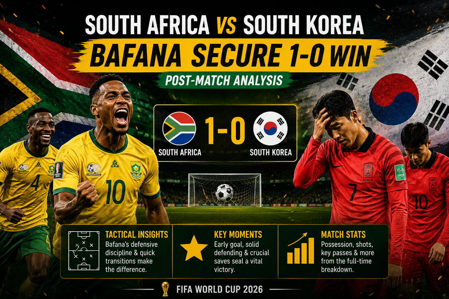 South Africa vs South Korea FIFA World Cup 2026 match action during South Africa's 1-0 Group A victory.