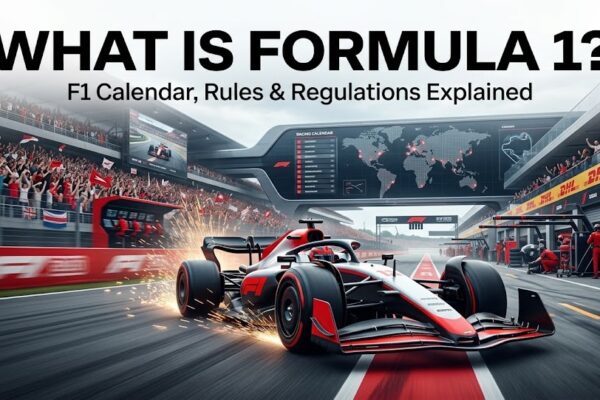 Formula 1 2026 standings infographic showing current driver rankings, constructor standings, race statistics, and championship leaderboard alongside F1 race cars.