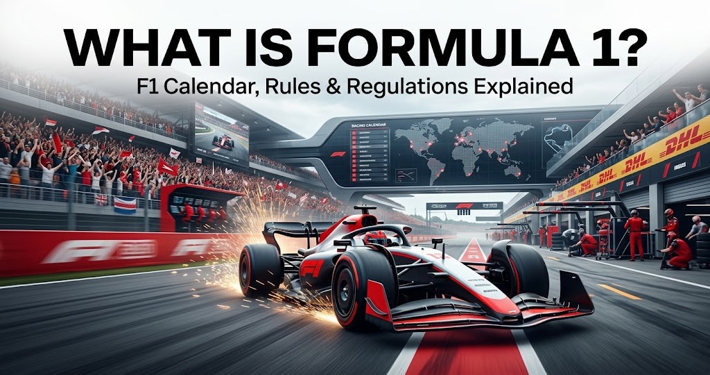Formula 1 2026 standings infographic showing current driver rankings, constructor standings, race statistics, and championship leaderboard alongside F1 race cars.