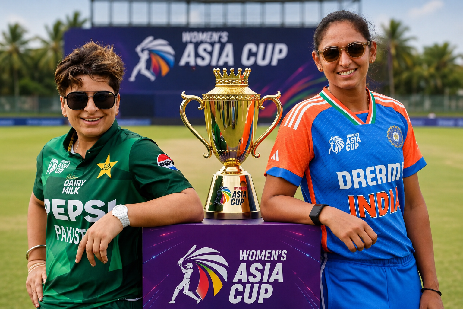 India Women players celebrating after defeating Pakistan Women by 64 runs during a Group A match at the ICC Women's T20 World Cup 2026 in England.