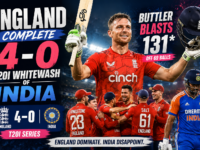 England complete a 4-0 T20I series whitewash of India with Jos Buttler blasting a stunning 131 to seal a dominant and historic series victory against India in the T20I series 2026.