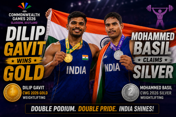 Dilip Gavit and Mohammed Basil celebrating their historic gold and silver medals at the Commonwealth Games 2026.