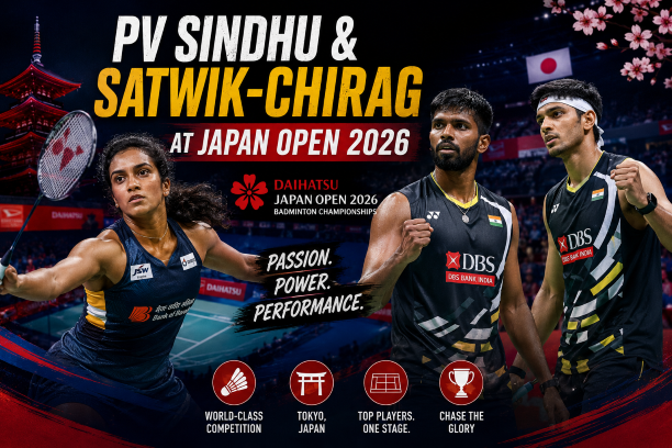 PV Sindhu and Satwiksairaj Rankireddy Chirag Shetty competing at Japan Open Badminton 2026 representing India in the prestigious BWF Super 750 tournament in Japan.