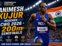 Indian sprinter Animesh Kujur competing on the track at the Commonwealth Games 2026.
