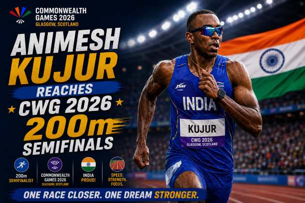 Indian sprinter Animesh Kujur competing on the track at the Commonwealth Games 2026.