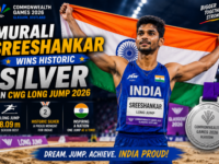 Murali Sreeshankar celebrating his historic silver medal win in the long jump at the Commonwealth Games 2026.