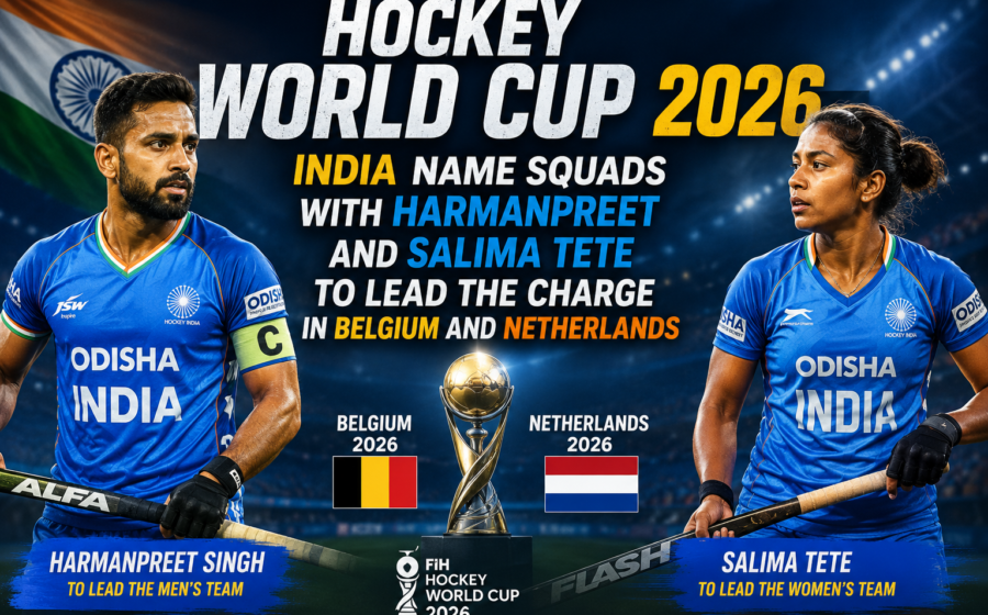 India name squads for Hockey World Cup 2026 with Harmanpreet Singh leading the men's team and Salima Tete captaining the women's team for the tournament in Belgium and Netherlands.