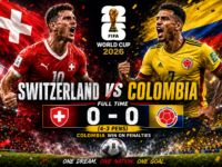 Switzerland beat Colombia 4-3 on penalties after a 0-0 draw in FIFA World Cup 2026 Round of 16 with Vargas the shootout hero as Swiss grind into the quarterfinals.