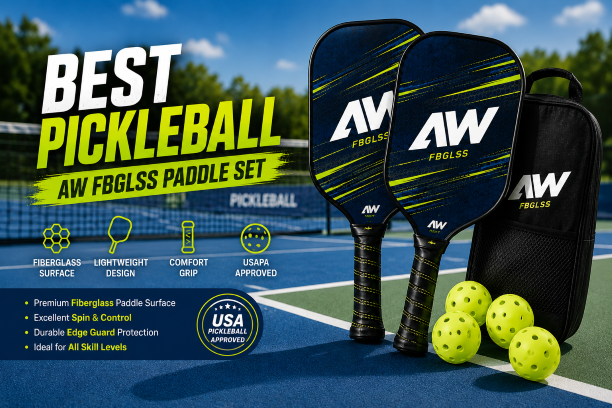 A professional pickleball player holding a high-performance carbon fiber paddle on a sunny outdoor court.