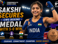 Indian boxer Sakshi celebrating her dominant quarterfinal win at the Commonwealth Games 2026.