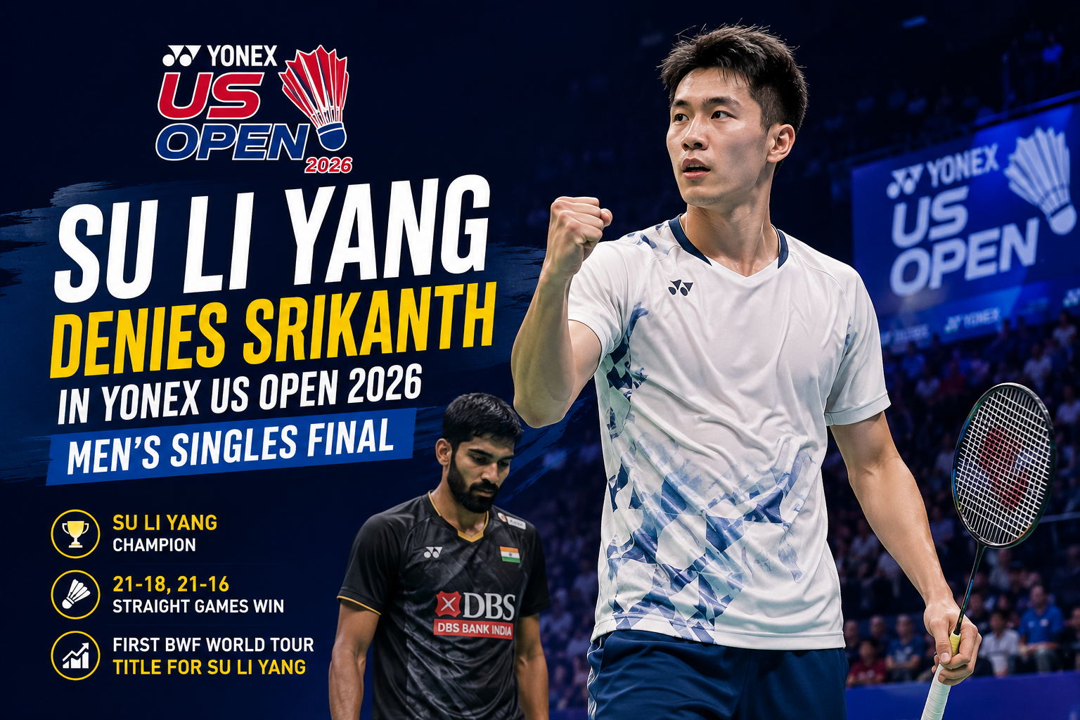 Su Li Yang Denies Srikanth in Yonex US Open 2026 Men’s Singles Final