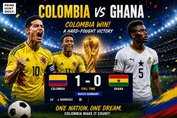 Colombia beat Ghana 1-0 in FIFA World Cup 2026 Round of 32 with Jhon Arias scoring the only goal to send Los Cafeteros into the Round of 16.