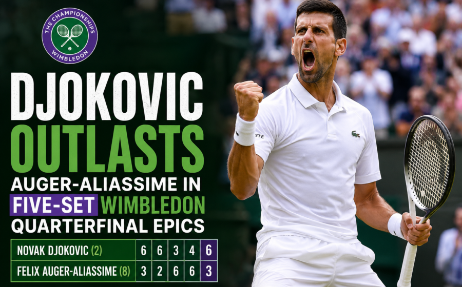 Novak Djokovic outlasts Felix Auger-Aliassime in a grueling five set Wimbledon 2026 quarterfinal epic at the All England Club SW19 to advance into the semifinals.