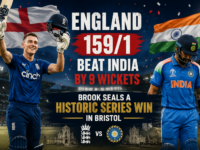 England beat India by 9 wickets in the 4th T20I at Bristol posting 159/1 with Harry Brook sealing a historic T20I series win against India at Bristol 2026.