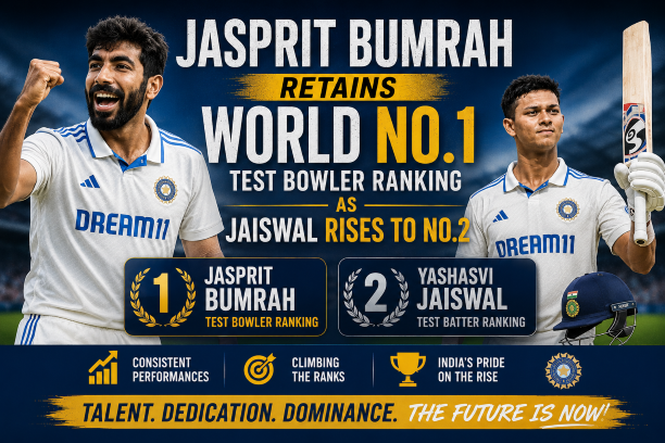 Jasprit Bumrah retains World No 1 Test bowler ranking in latest ICC rankings update while Yashasvi Jaiswal rises to No 2 Test batter ranking for India.