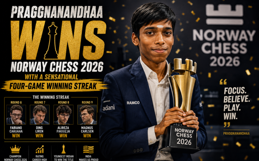 Praggnanandhaa wins Norway Chess 2026 title with a sensational four game winning streak to claim the prestigious chess tournament title in Stavanger Norway.