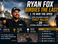 Ryan Fox birdies the last hole to win The Open Championship 2026 at Royal Birkdale claiming his first major title at the age of 39 in a dramatic and thrilling final round at the prestigious golf major.