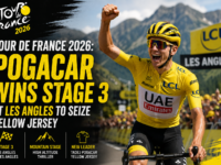 Tadej Pogacar wins Tour de France 2026 Stage 3 at Les Angles to seize the yellow jersey and take overall race lead in the 2026 Tour de France.