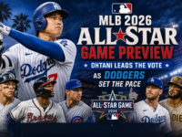 MLB 2026 All-Star Game preview graphic featuring Shohei Ohtani leading the fan vote as the Los Angeles Dodgers set the pace in the major league baseball All-Star selections 2026.