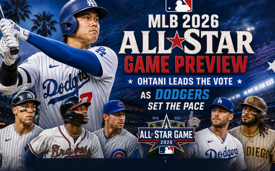 MLB 2026 All-Star Game preview graphic featuring Shohei Ohtani leading the fan vote as the Los Angeles Dodgers set the pace in the major league baseball All-Star selections 2026.