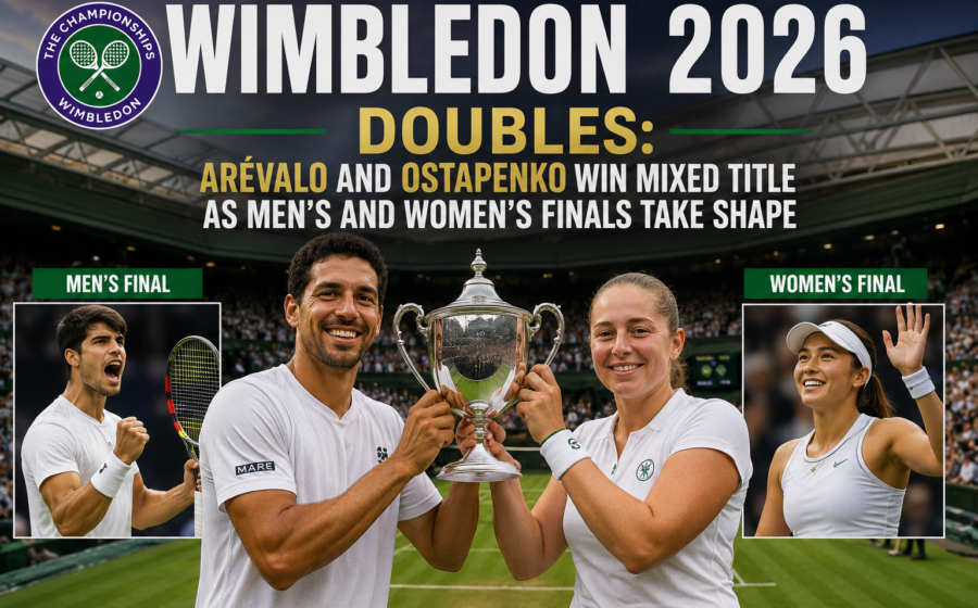 Marcel Arevalo and Jelena Ostapenko win the Wimbledon 2026 mixed doubles title while the men's and women's singles finals lineups take shape at the All England Club SW19.