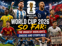 FIFA World Cup 2026 biggest highlights shocks and storylines roundup graphic covering all major results upsets and talking points from the tournament so far.