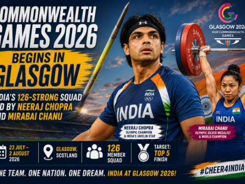 Commonwealth Games 2026 begins in Glasgow with India's 126 strong squad led by Neeraj Chopra and Mirabai Chanu competing across multiple sports at the multi-sport games in Scotland.