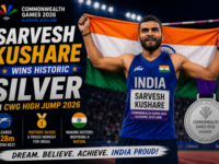 Indian high jumper Sarvesh Kushare celebrating his historic silver medal win at the Commonwealth Games 2026.