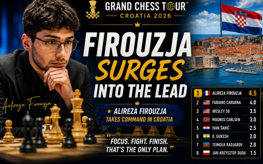Alireza Firouzja surges into the lead at Grand Chess Tour Croatia 2026 in the latest standings update from the prestigious elite chess tournament in Croatia.