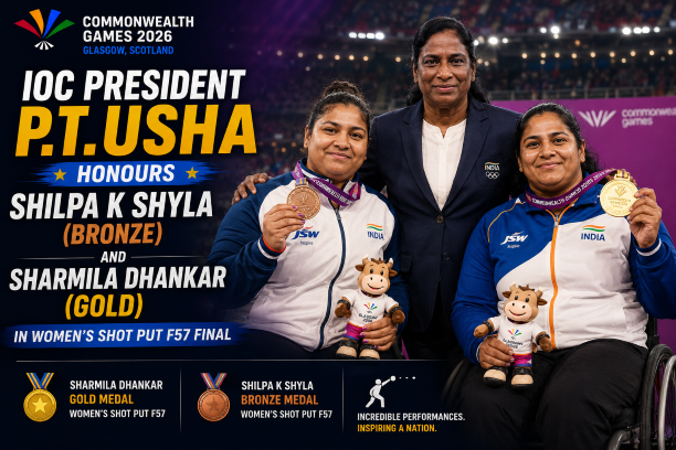 Sharmila Dhankar and Shilpa K. Shyla celebrating their gold and bronze medals at the Commonwealth Games 2026.