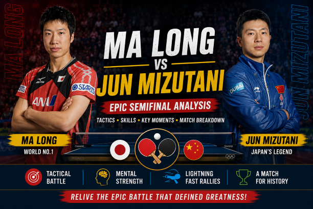 Ma Long and Jun Mizutani locked in an intense rally during their Rio 2016 Olympic semifinal match.