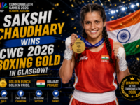 Indian boxer Sakshi Chaudhary celebrating her gold medal victory at the Commonwealth Games 2026.