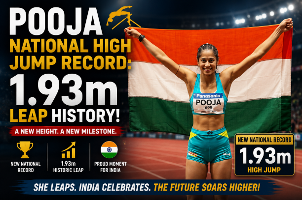 Indian high jumper Pooja celebrating her record-breaking 1.93m clearance at the Asian U20 Athletics Championships.