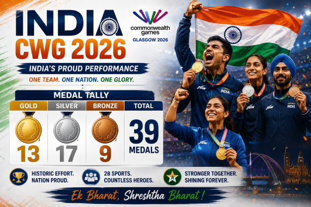 Indian athletes celebrating success at the Glasgow 2026 Commonwealth Games