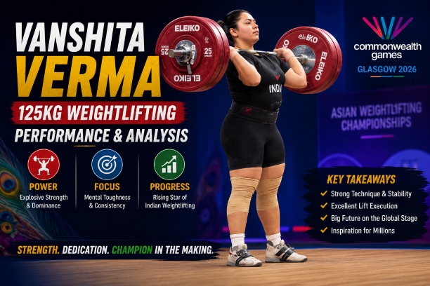 Indian weightlifter Vanshita Verma executing a heavy lift on the international stage